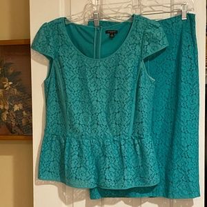 Ann Taylor Teal Lace Top and Skirt - NEW